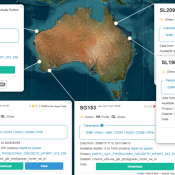 Geographical distribution of a subset of Australian gliders displayed on the In Situ
TAC Monitoring Dashboard. (https://marineinsitu.eu/dashboard/)